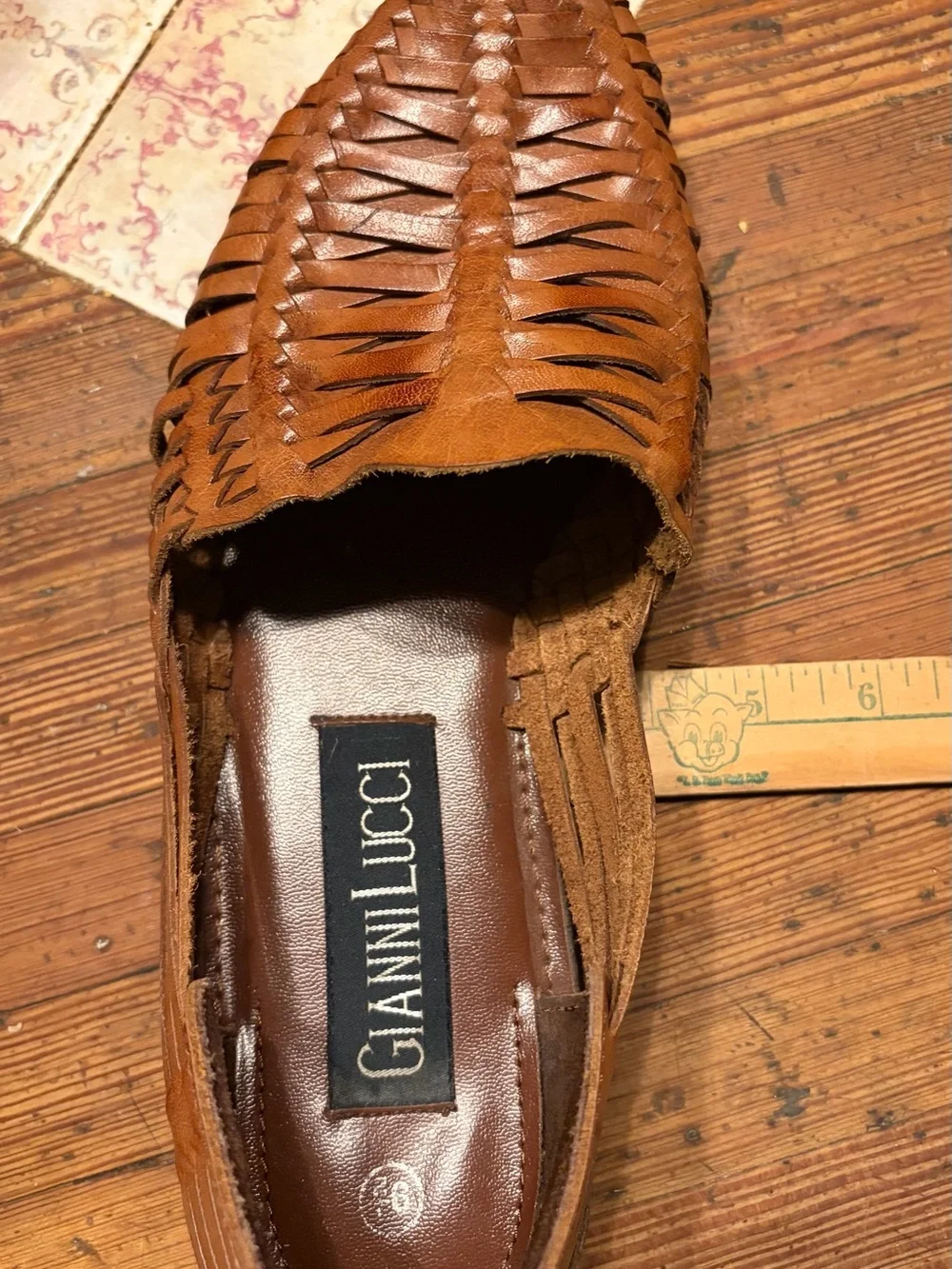 Men’s Woven Leather Slip-On — Tan.  Great condition